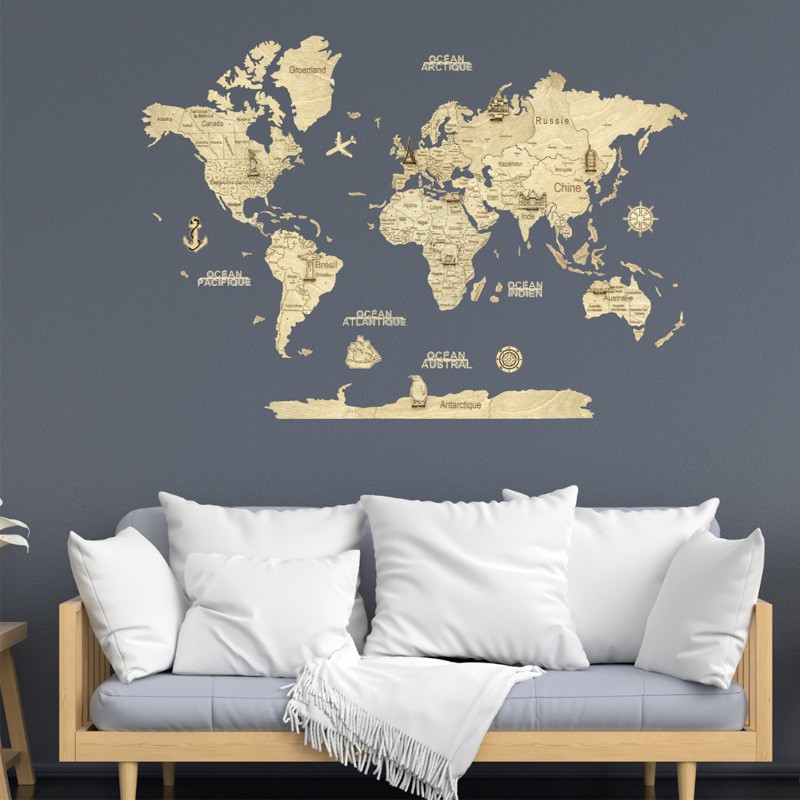 Carte du monde en bois 2D taille M Сlaire Creatif Wood BCD