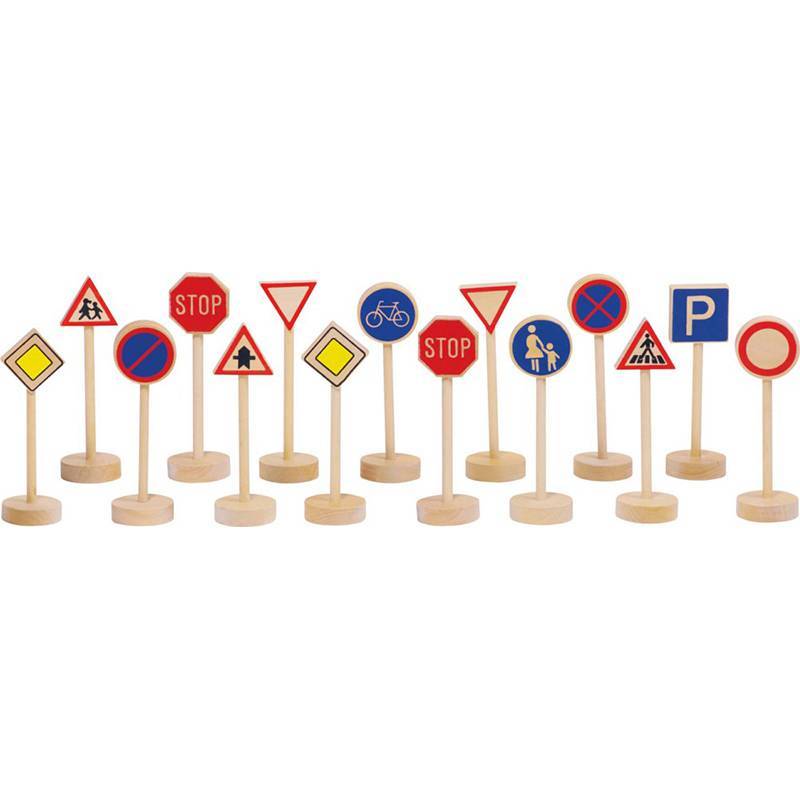 Goki - Jouet en bois - Panneaux de signalisation routiers