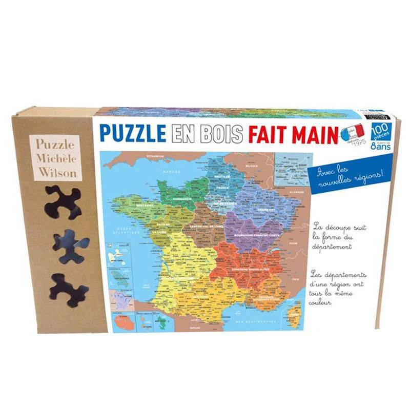 Puzzle en bois adulte carte de France 100 pièces Michèle Wilson