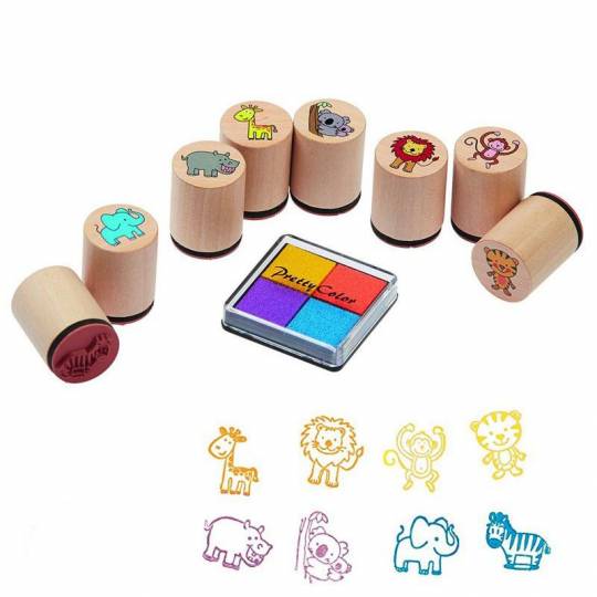 Tampons encreurs 8 animaux 4 couleurs - Jeux et jouets en bois Goki