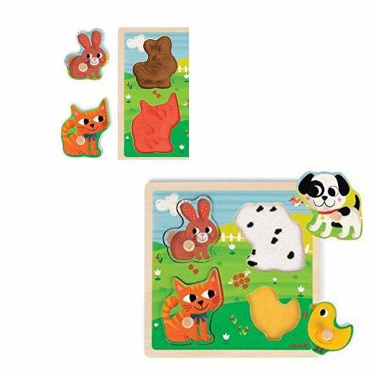 Puzzle bois tactile premiers animaux 4 pièces de Janod, Puzzle