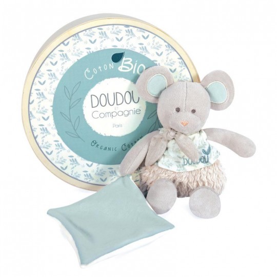 Souris avec doudou vert olive 22 cm : DOUDOU BOTANIC BIO - Doudou et Compagnie Doudou et compagnie - 2