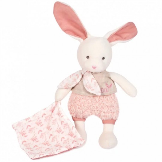 Lapin avec doudou rose 22 cm : DOUDOU BOTANIC BIO - Doudou et Compagnie Doudou et compagnie - 1