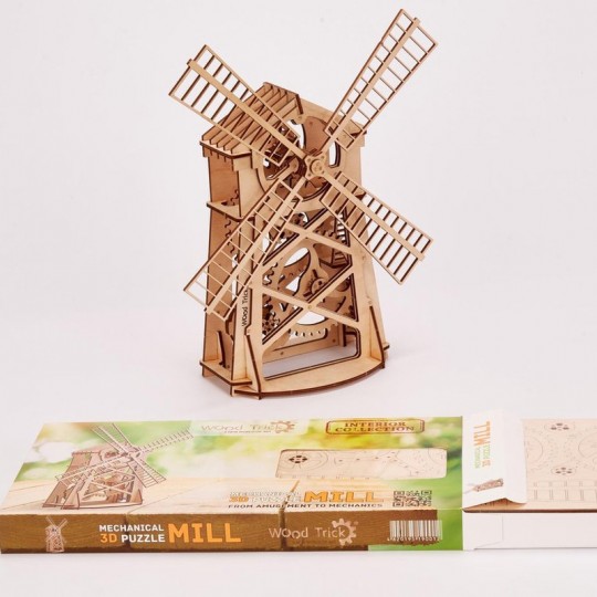 Puzzle 3d de moulin, en bois.