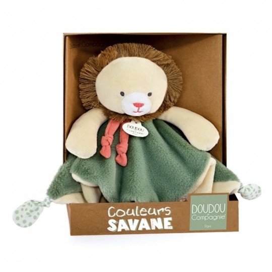 Doudou plat lion beige et vert 25 cm - Doudou et Compagnie Doudou et compagnie - 1