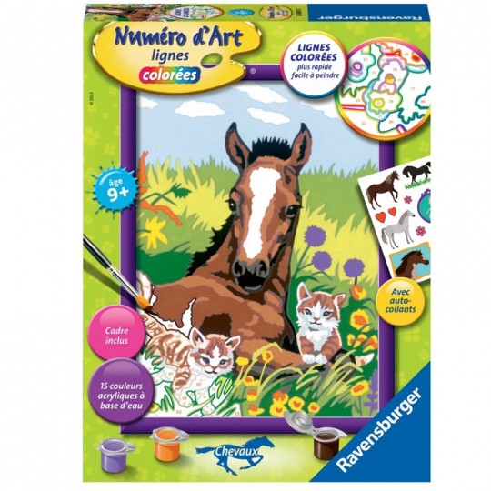 Numéro d'art - moyen - Cheval et chatons Ravensburger - 1