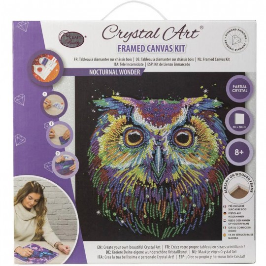 CRYSTAL ART Kit tableau broderie diamant 30x30cm - Hibou multicolore Crystal Art - 1