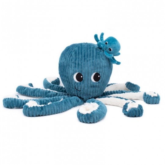 Peluche Les Ptipotos : Pieuvre Filou maman et son bébé bleu Les Déglingos - 1