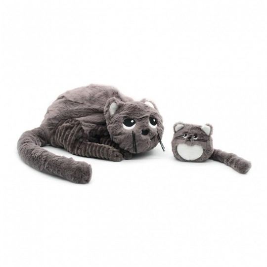 Peluche Les Ptipotos : chat Miaou maman et son bébé gris Les Déglingos - 1