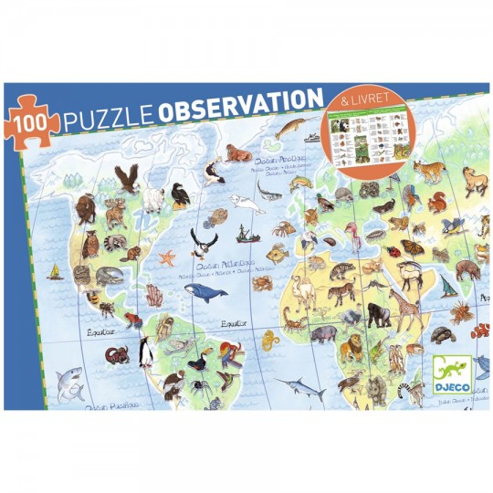 Puzzle Observation - Les animaux du monde 100 pièces + livret Djeco - 3