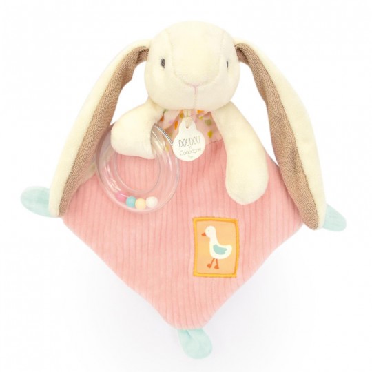 LAPIN CIBOULETTE  : Doudou hochet bebe lapin rose 21 cm - Doudou et Compagnie Doudou et compagnie - 1