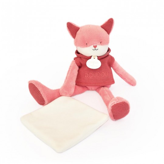 Les Sweety : Doudou Renard rose avec mouchoir 25 cm - Doudou et Compagnie Doudou et compagnie - 1