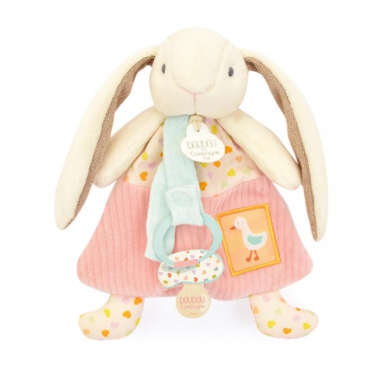 Dans mon jardin : Doudou attache-sucette Lapin Ciboulette 19 cm - Doudou et Compagnie Doudou et compagnie - 1