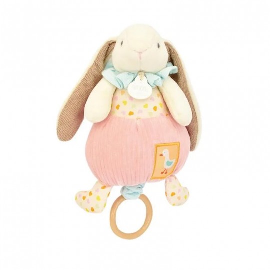 Dans mon jardin : Boite à musique rose Lapin Ciboulette 20 cm - Doudou et Compagnie Doudou et compagnie - 1