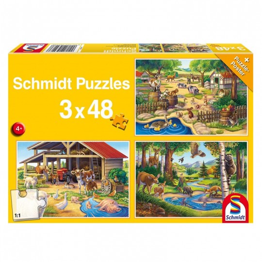 Puzzle 3x48 pcs Tous mes animaux préférés - Puzzles Schmidt Schmidt - 1