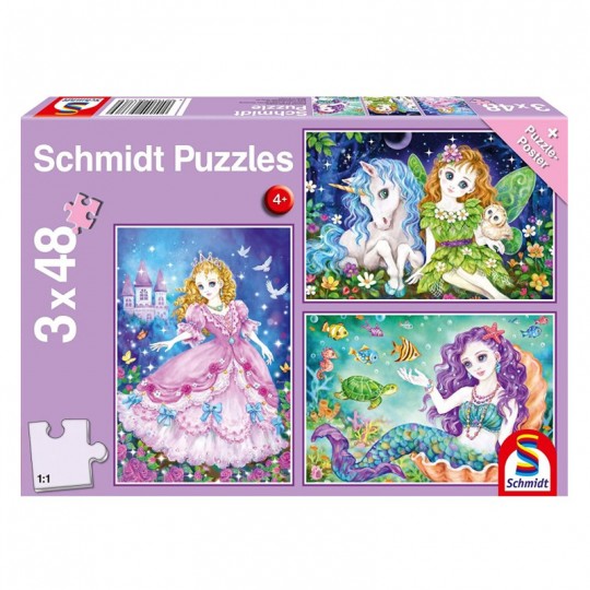 Puzzle 3x48 pcs Princesse, fée et sirène - Puzzles Schmidt Schmidt - 1