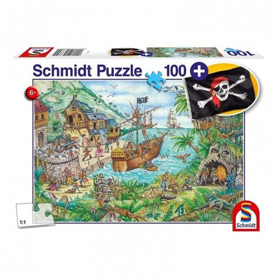 Puzzle 100 pcs Dans la baie aux pirates + Drapeau pirate - Puzzles Schmidt Schmidt - 1