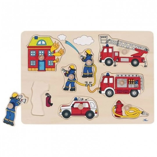 Puzzle à  boutons en bois au feu les pompiers 8 éléments - Goki Goki - 3