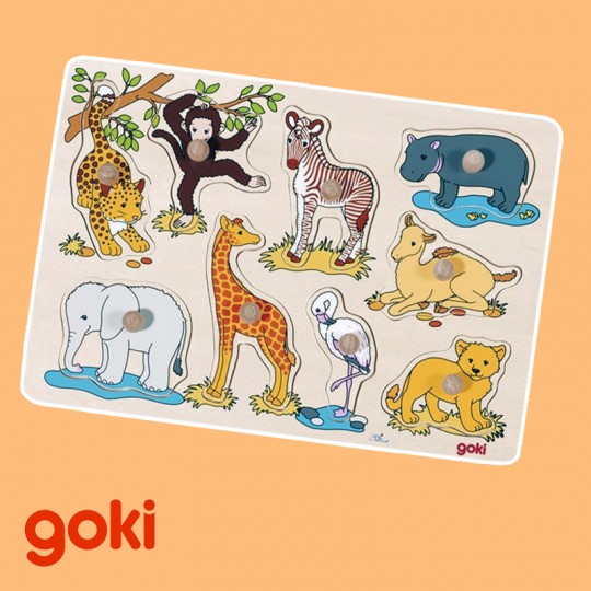 Puzzle en bois bébés animaux d'Afrique 9 pièces - Goki Goki - 2