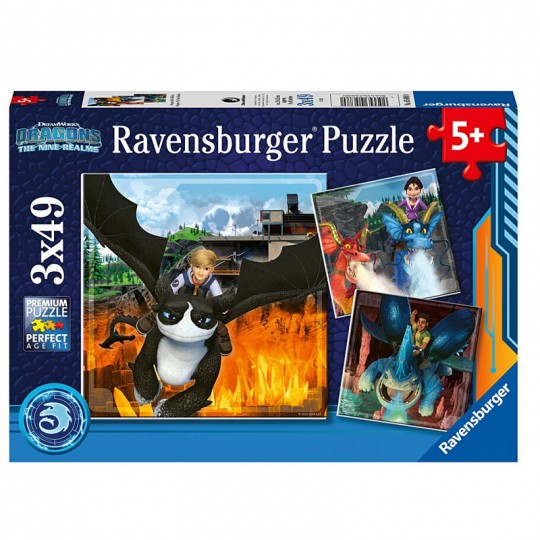 Puzzles 3x49 pièces - Dragons : les neuf royaumes Ravensburger - 1