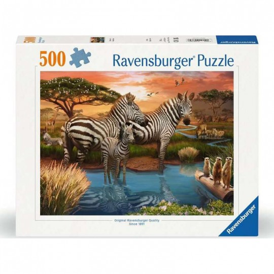 Puzzle 500 pièces - Zèbres au plan d'eau Ravensburger - 1