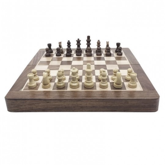 Jeu d'échecs pliant magnétique marqueté, 30 cm - Bois Patiné Loisirs Nouveaux - 2