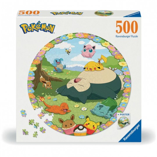 Puzzle rond 500 pièces - Pokémon en fleurs Ravensburger - 1