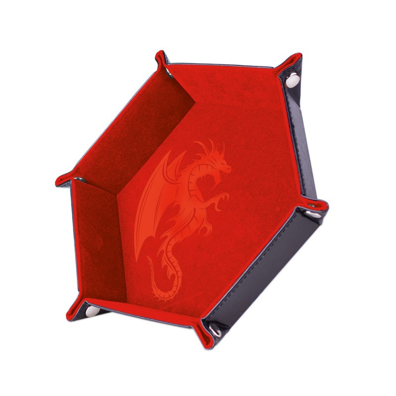 Boite de Piste de dés - Dragon Rouge 19 x 19 cm - Cuir et velours