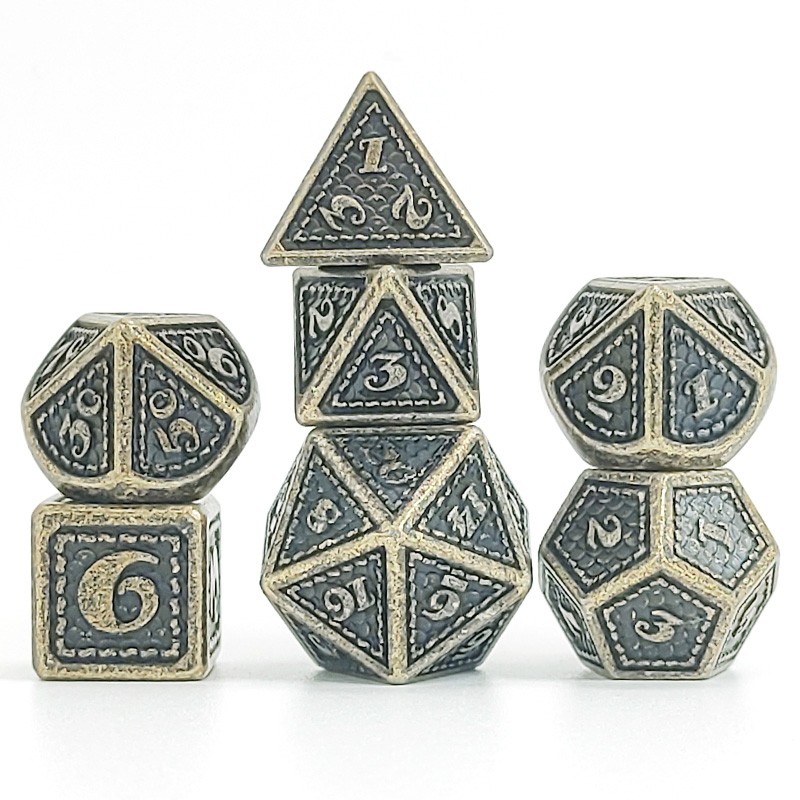 Boite de Dés Métal - Lot de 7 dés (16mm) avec boite métal - Dragon Scale Gold