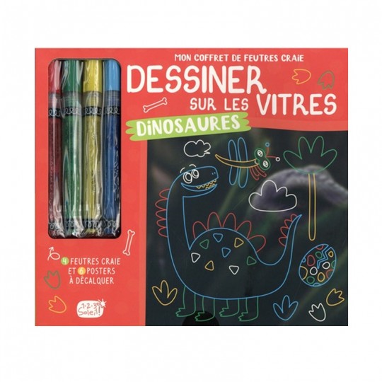 Mon coffret de feutres craie Dessiner sur les vitres : Dinosaures - 1 2 3 Soleil 1 2 3 Soleil - 1