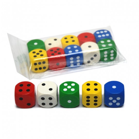 Set 10 Dés 25 mm en bois 5 couleurs assorties - Hot Games Hot Games - 1